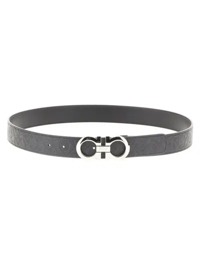 Ferragamo Salvatore  Black Leather Gancini Belt