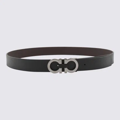 Ferragamo Salvatore  Black Leather Gancini Belt In Multi