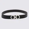 Ferragamo Reversible Hammered Leather Gancini Belt In Nero/hickory