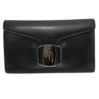 Pre-owned Ferragamo Salvatore  Black Leather Long Wallet (bi-fold) ()