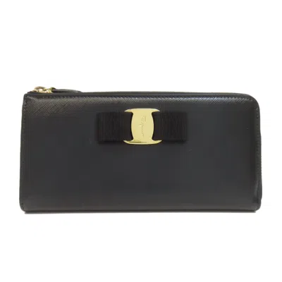 Pre-owned Ferragamo Salvatore  Black Leather Long Wallet (bi-fold) ()