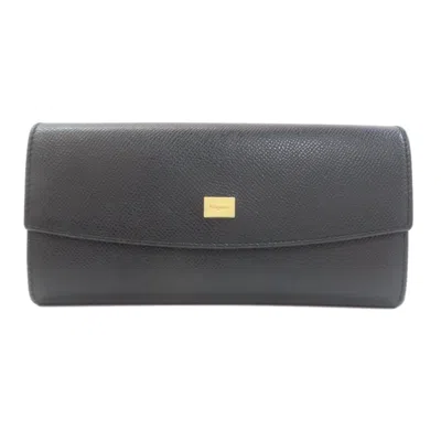 Pre-owned Ferragamo Salvatore  Black Leather Long Wallet (bi-fold) ()