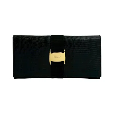Pre-owned Ferragamo Salvatore  Black Leather Long Wallet (bi-fold) ()