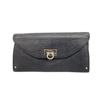 Pre-owned Ferragamo Salvatore  Black Leather Long Wallet (bi-fold) ()