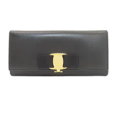Pre-owned Ferragamo Salvatore  Black Leather Long Wallet (bi-fold) ()