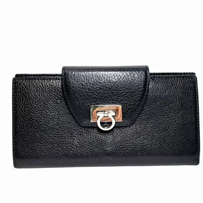 Pre-owned Ferragamo Salvatore  Black Leather Long Wallet (bi-fold) ()
