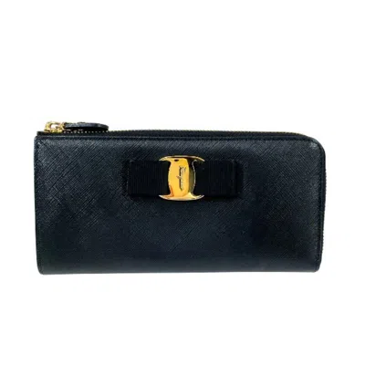 Pre-owned Ferragamo Salvatore  Black Leather Long Wallet (bi-fold) ()