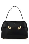 Ferragamo Medium Structured Leather Shoulder Bag In Black
