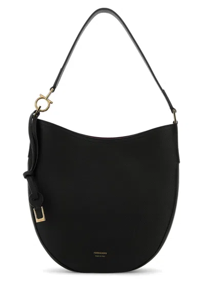 FERRAGAMO SALVATORE FERRAGAMO BLACK LEATHER MEDIUM SMILE SHOULDER BAG