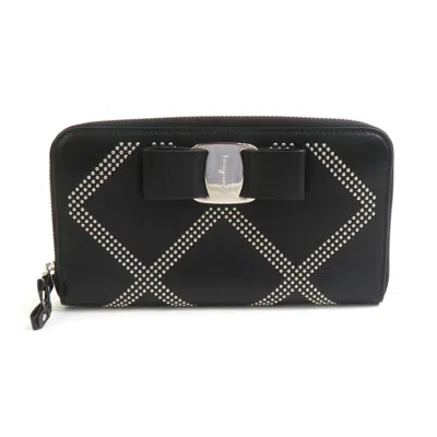 Pre-owned Ferragamo Salvatore  Black Leather Metal Long Wallet (bi-fold) ()
