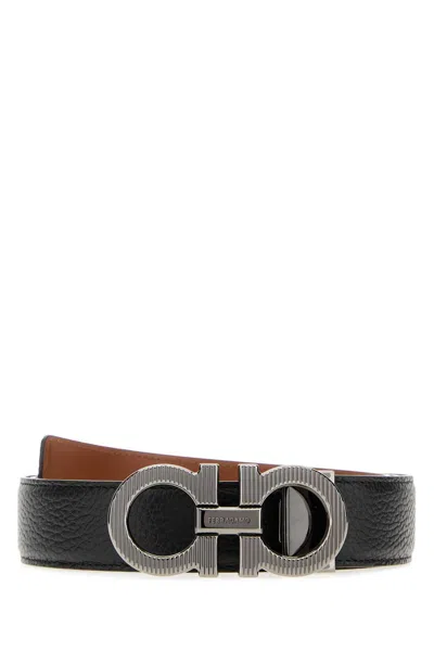 Ferragamo Salvatore  Black Leather Reversible Belt In Multi