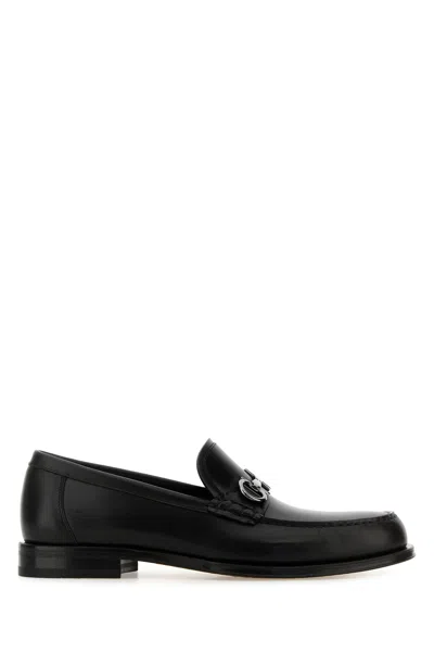 FERRAGAMO SALVATORE FERRAGAMO BLACK LEATHER TEATRO LOAFERS