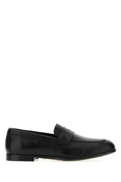 Ferragamo Salvatore  Black Leather Tiberio Loafers In Multi