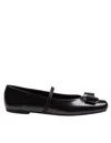 Ferragamo Black Nappa Leather Zina Ballerinas In Black