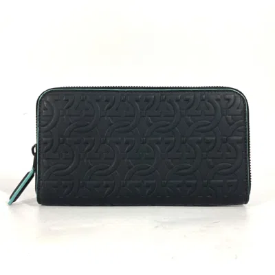 Pre-owned Ferragamo Salvatore  Black Light Blue Leather Long Wallet (bi-fold) ()