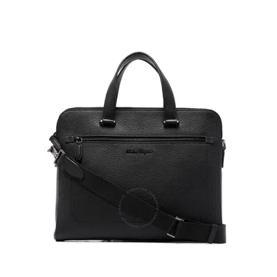 FERRAGAMO SALVATORE FERRAGAMO BLACK LOGO-PLAQUE LEATHER BRIEFCASE