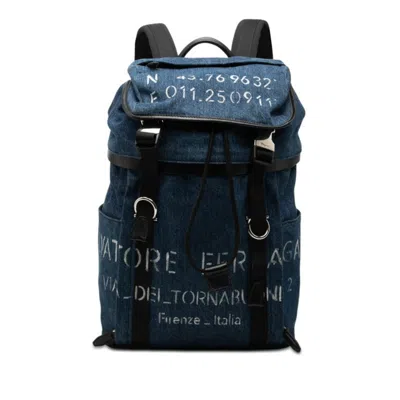 Pre-owned Ferragamo Salvatore  Black Navy Denim Leather Backpack () In Black, Navy