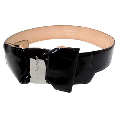 Pre-owned Ferragamo Salvatore  Black Patent Leather Bow Style Belt
