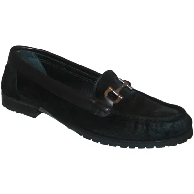 Pre-owned Ferragamo Salvatore  Black Pony Hair Loafers W/ Silver Front Buckle - 7aa