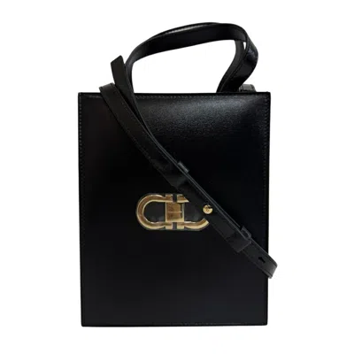 Pre-owned Ferragamo Salvatore  Black Red Color Leather Metal Tote Bag () In Black, Red Color