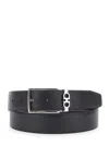 Ferragamo Black Reversible Belt With Gancini Buckle Belt In Grained Leather Man