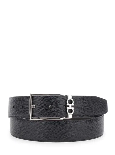 Ferragamo Black Reversible Belt With Gancini Buckle Belt