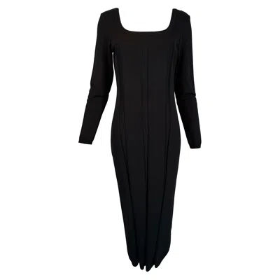 Pre-owned Ferragamo Salvatore  Black Ribbed Knit Jersey Square Neck Body Con Dress 1990s M