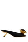 Ferragamo Black Heeled Sandals With Crystal Decoration On The Front In Fabric For Women In Black