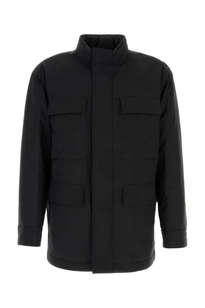 Ferragamo Front Pocket High Collar Long Sleeve Coat In Multi