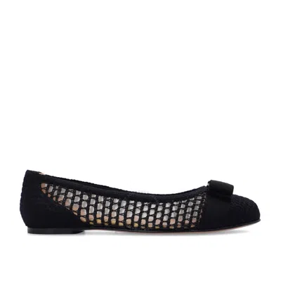 Ferragamo Varina Mesh Bow Ballerina Flats In Black