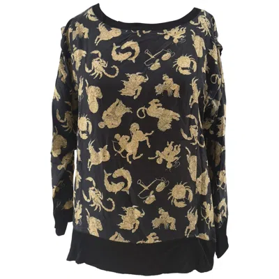Pre-owned Ferragamo Salvatore  Black Zodiac Signs Silk T-shirt