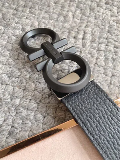 Pre-owned Ferragamo Salvatore  Black/brown Double Sided Adjustable Gancini Belt Blackbuckle