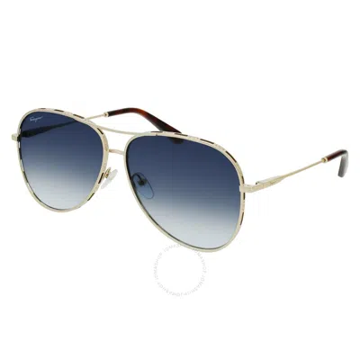 Ferragamo Salvatore  Blue Gradient Pilot Ladies Sunglasses Sf268s 792 62 In Blue / Gold