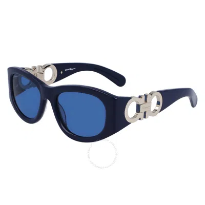 Ferragamo Salvatore  Blue Oval Ladies Sunglasses Sf1082s 414 53 In Black