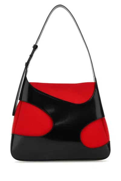 Ferragamo Two-tone Leather And Canvas Cut Out L Shoulder Bag In Red