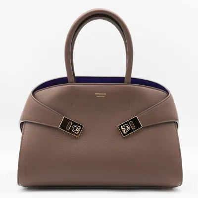FERRAGAMO SALVATORE FERRAGAMO BROWN LEATHER HUG TOP HANDLE BAG