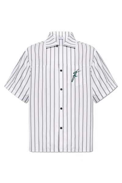 Ferragamo Salvatore  Bowling Collar Short Sleeved Shirt In White