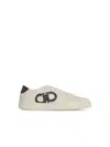 Ferragamo White Sneakers With Gancini Print On The Side And Contrasting Heel In Leather Man In White