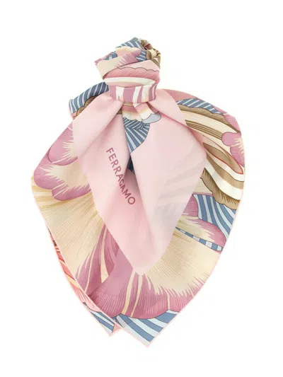 Ferragamo Brezza Scarf Floral Pattern Motif In Pink