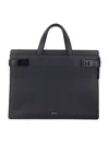 Ferragamo Medium Gancini Buckle Leather Briefcase In Black