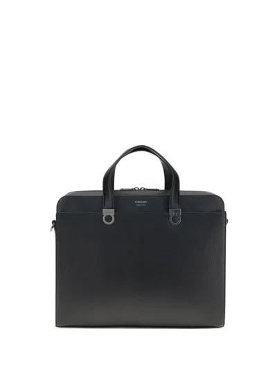 Ferragamo Men Gancini Business Handbag In Black
