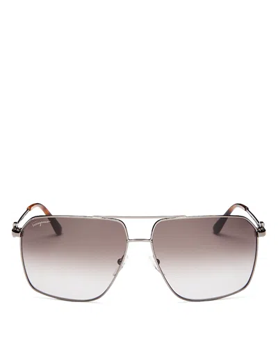 Ferragamo Salvatore  Brow Bar Aviator Sunglasses, 62mm In Shiny Dark Ruthenium/gray Gradient