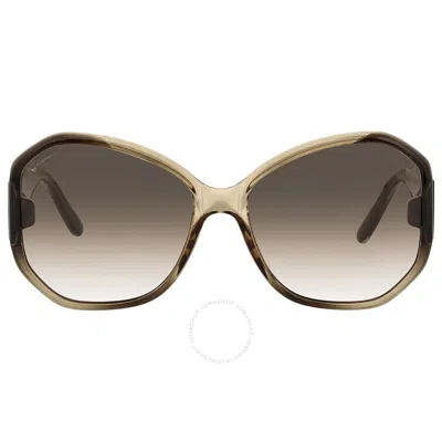 Ferragamo Salvatore  Brown Butterfly Ladies Sunglasses Sf942s 326 61 In Khaki Brown Gradient