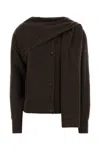 Ferragamo Cashmere Cardigan With Attached Scarf Detail In Brown