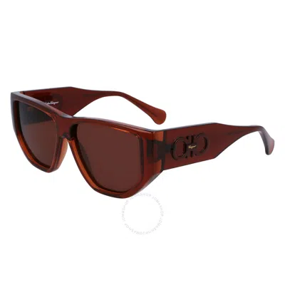 Ferragamo Salvatore  Brown Geometric Unisex Sunglasses Sf1077s 232 56 In Red