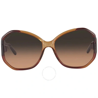 Ferragamo Salvatore  Brown Gradient Butterfly Ladies Sunglasses Sf942s 212 61 In Brown / Wine