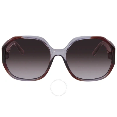 Ferragamo Salvatore  Brown Gradient Geometric Ladies Sunglasses Sf943s 546 60 In Brown / Violet