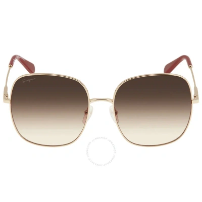 Ferragamo Salvatore  Brown Gradient Square Ladies Sunglasses Sf300s 703 59 In Brown / Gold