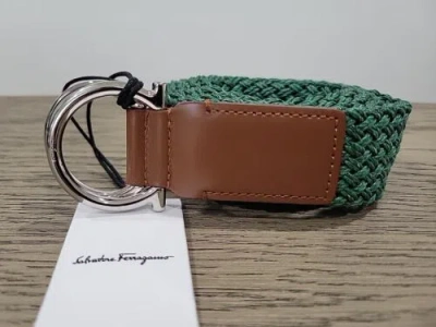 Pre-owned Ferragamo Salvatore  Brown Green Braided Mens Belt 42 / 105 With Tags $375