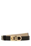 Ferragamo Leather Belt Reversible Adjustable Length Gold-tone Buckle In Black